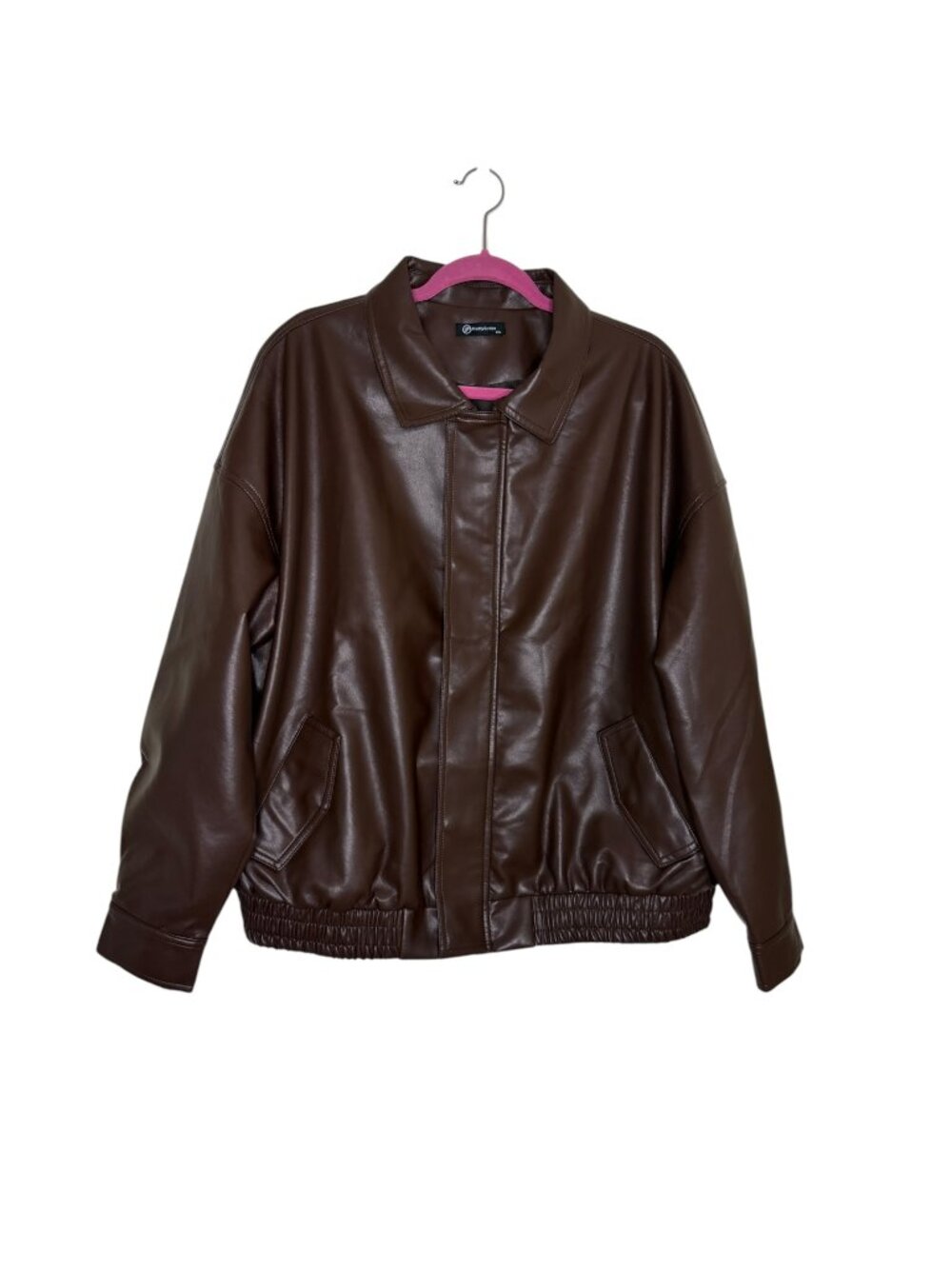Pretty Garden Faux Leather Bomber Jacket Zip Snap Women Brown XXL